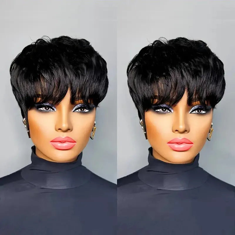 Pixie Cut Wigs - Short Bob Wig With Bangs | Brazilian Remy Human Hair, 180% Density - ZOOMNSTORE