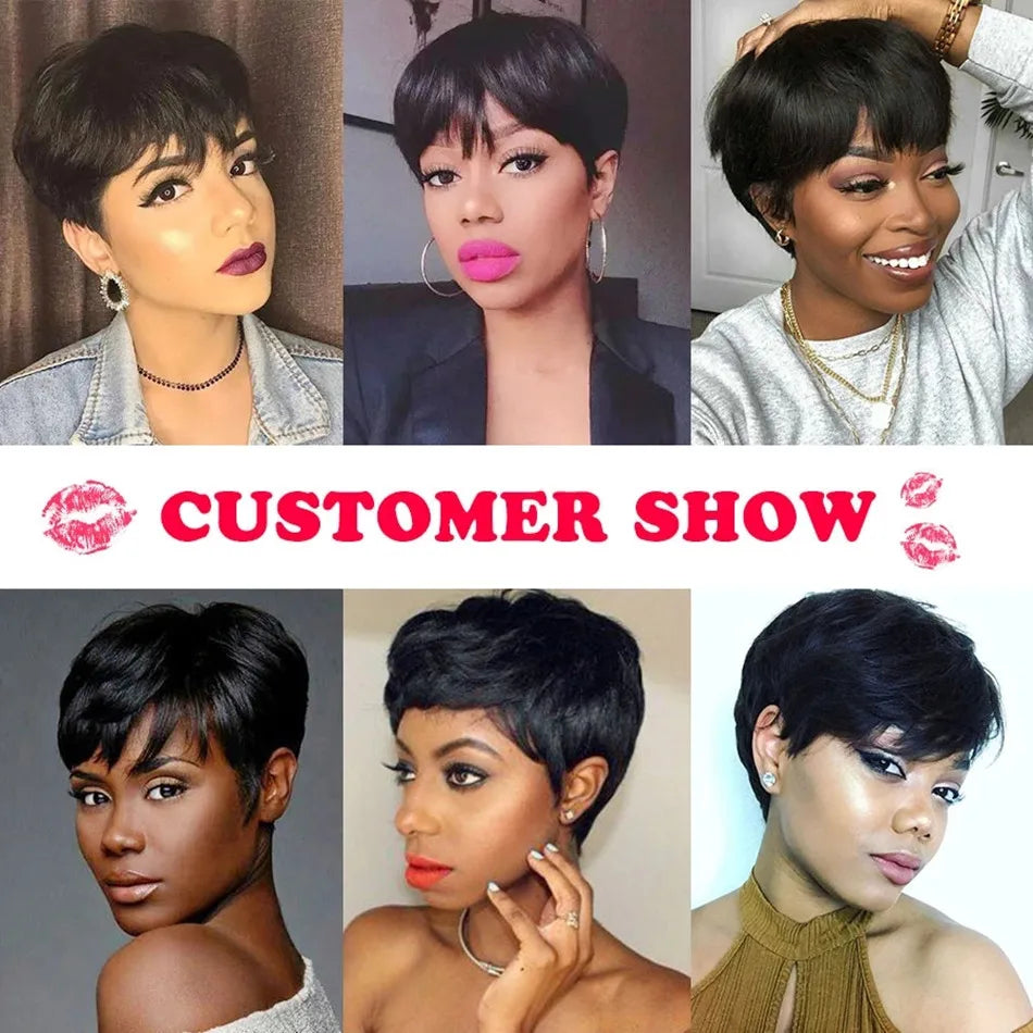 Pixie Cut Wigs - Short Bob Wig With Bangs | Brazilian Remy Human Hair, 180% Density - ZOOMNSTORE