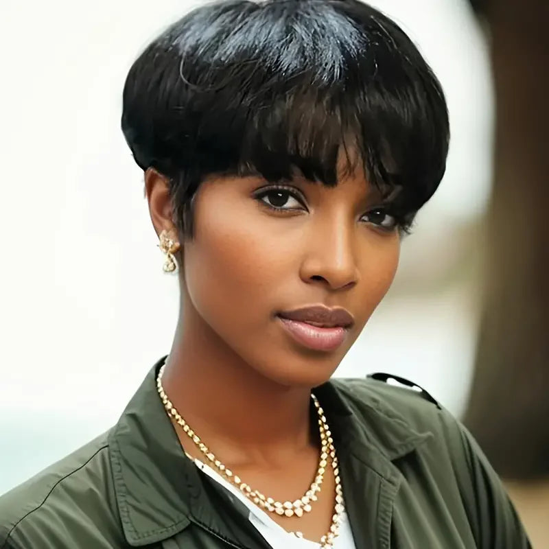 Pixie Cut Wigs - Short Bob Wig With Bangs | Brazilian Remy Human Hair, 180% Density - ZOOMNSTORE