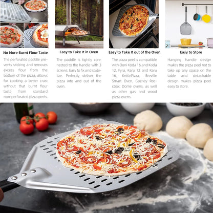 Pizza Perforated Shovel Paddle - ShortLong Handle Baking Tool for Oven - ZOOMNSTORE