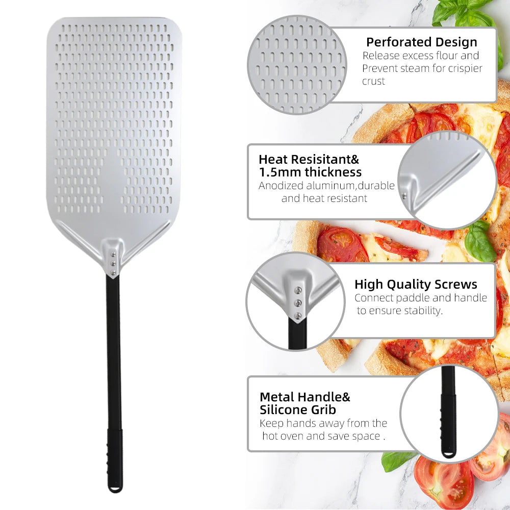 Pizza Perforated Shovel Paddle - ShortLong Handle Baking Tool for Oven - ZOOMNSTORE