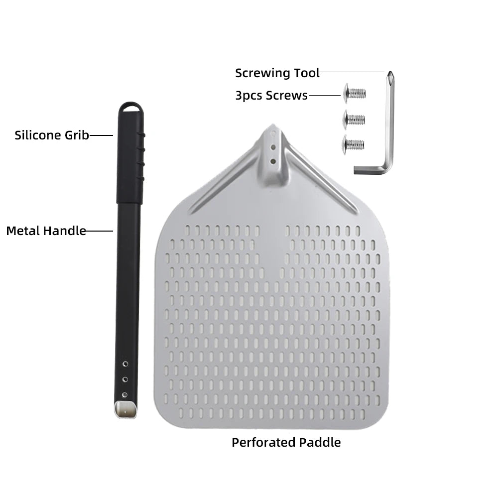 Pizza Perforated Shovel Paddle - ShortLong Handle Baking Tool for Oven - ZOOMNSTORE