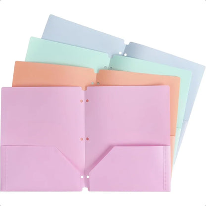 Colored Plastic 3-Ring Folders with Pockets - Heavy Duty Pastel 4 Pack - ZOOMNSTORE