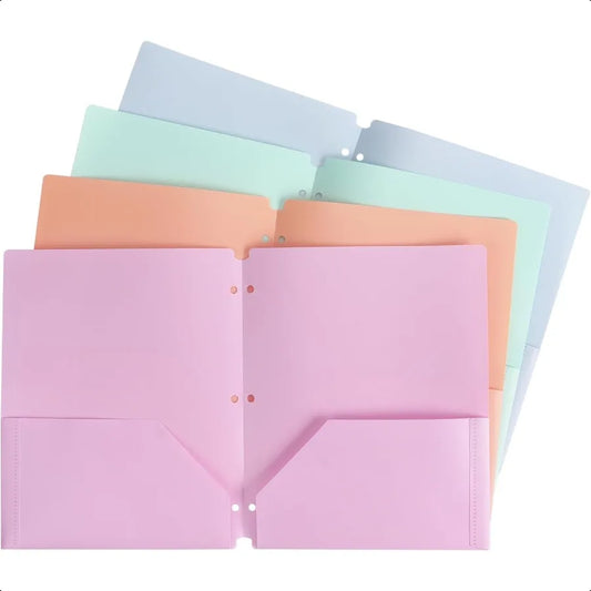 Colored Plastic 3-Ring Folders with Pockets - Heavy Duty Pastel 4 Pack - ZOOMNSTORE