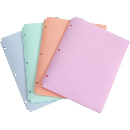 Colored Plastic 3-Ring Folders with Pockets - Heavy Duty Pastel 4 Pack - ZOOMNSTORE
