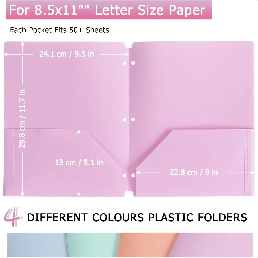 Colored Plastic 3-Ring Folders with Pockets - Heavy Duty Pastel 4 Pack - ZOOMNSTORE