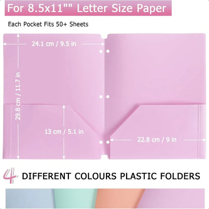 Colored Plastic 3-Ring Folders with Pockets - Heavy Duty Pastel 4 Pack - ZOOMNSTORE