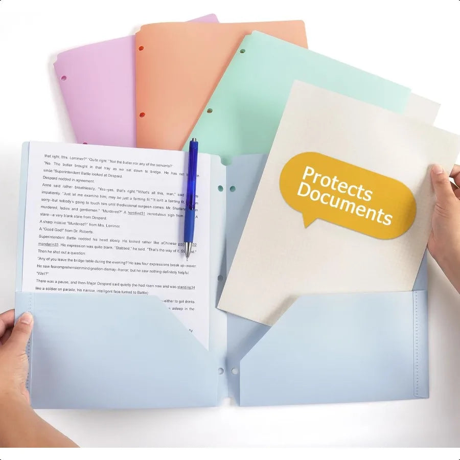Colored Plastic 3-Ring Folders with Pockets - Heavy Duty Pastel 4 Pack - ZOOMNSTORE