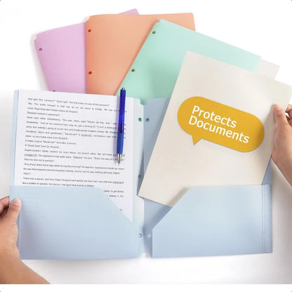 Colored Plastic 3-Ring Folders with Pockets - Heavy Duty Pastel 4 Pack - ZOOMNSTORE