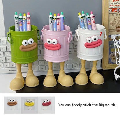 Plastic Pencil Holder - Cute Long Legged Desk Organizer with Letter Stickers - ZOOMNSTORE