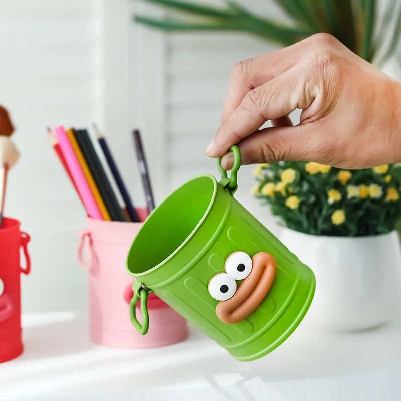 Plastic Pencil Holder - Cute Long Legged Desk Organizer with Letter Stickers - ZOOMNSTORE