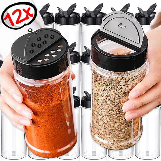 1/12x Plastic Spice Jars with Shaker Lids Transparent Safety Plastic Bottles for Home Kitchen Storing Spices Seasoning Powders - ZOOMNSTORE