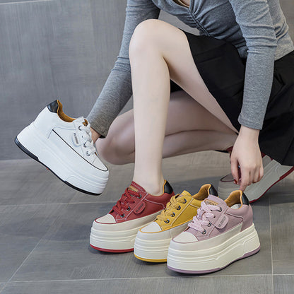 Platform Sneakers Women – Comfortable Genuine Leather Wide Fit Casual Shoes With High Heels - ZOOMNSTORE