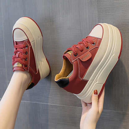 Platform Sneakers Women – Comfortable Genuine Leather Wide Fit Casual Shoes With High Heels - ZOOMNSTORE