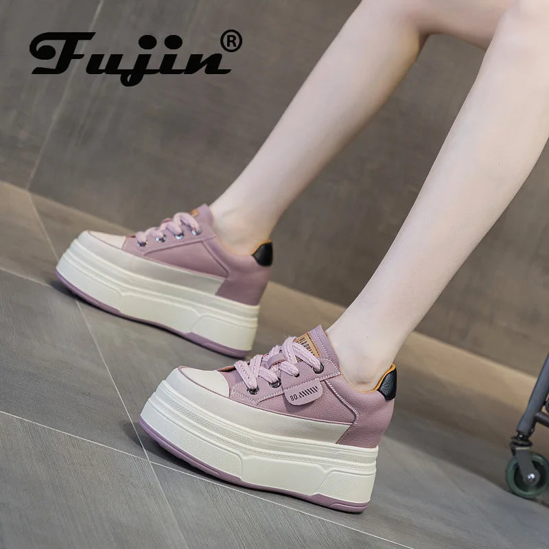 Platform Sneakers Women – Comfortable Genuine Leather Wide Fit Casual Shoes With High Heels - ZOOMNSTORE