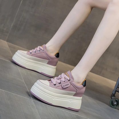 Platform Sneakers Women – Comfortable Genuine Leather Wide Fit Casual Shoes With High Heels - ZOOMNSTORE
