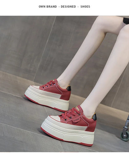 Platform Sneakers Women – Comfortable Genuine Leather Wide Fit Casual Shoes With High Heels - ZOOMNSTORE