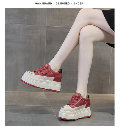 Platform Sneakers Women – Comfortable Genuine Leather Wide Fit Casual Shoes With High Heels - ZOOMNSTORE