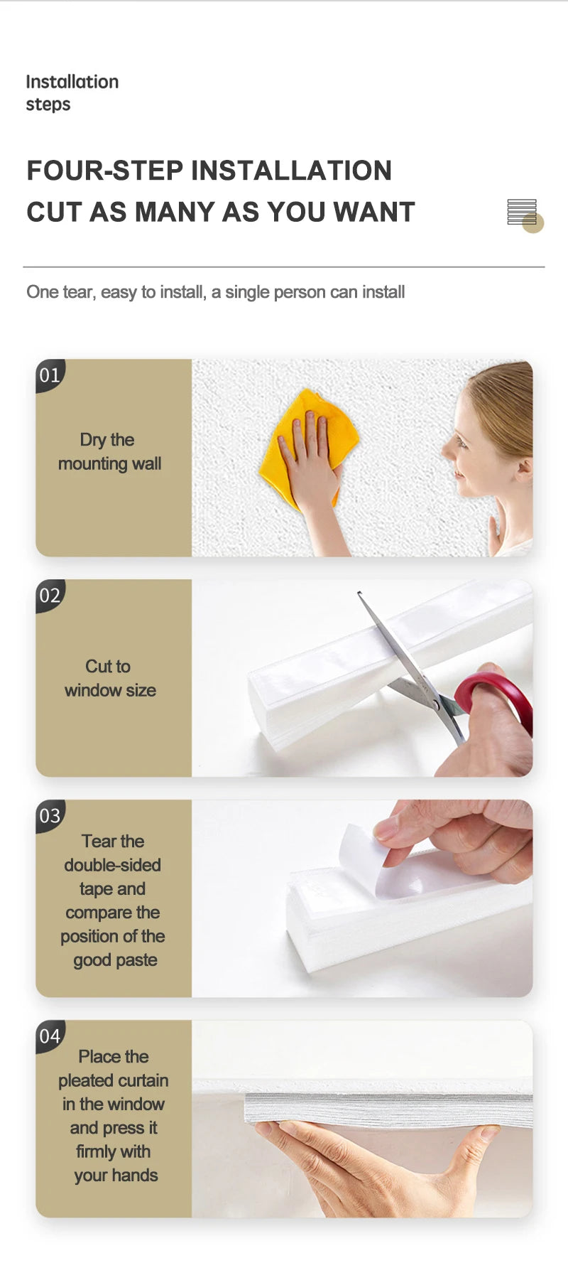 Pleated Blackout Blind – Self-Adhesive Window Shade Curtain for Bathroom & Kitchen - ZOOMNSTORE