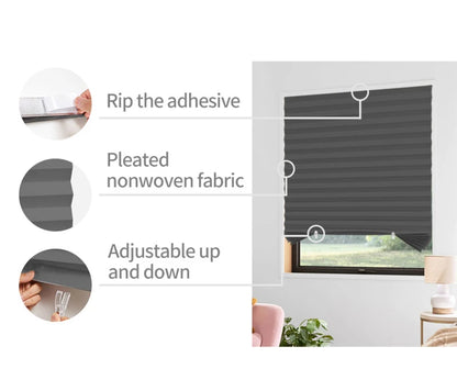 Pleated Blackout Blind – Self-Adhesive Window Shade Curtain for Bathroom & Kitchen - ZOOMNSTORE