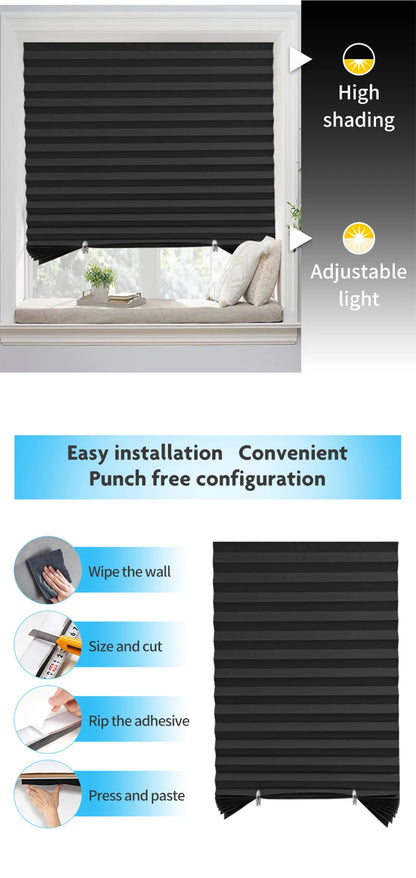 Pleated Blackout Blind – Self-Adhesive Window Shade Curtain for Bathroom & Kitchen - ZOOMNSTORE