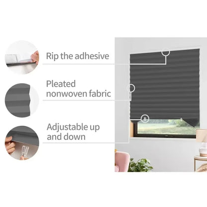Pleated Blinds - Self-Adhesive Half Blackout Shades for Bathroom Balcony Windows - ZOOMNSTORE