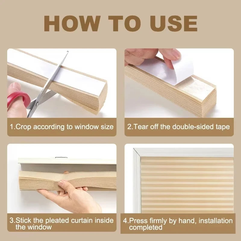 Pleated Blinds - Self-Adhesive Half Blackout Shades for Bathroom Balcony Windows - ZOOMNSTORE