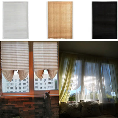 Pleated Self-Adhesive Window Shades - Non-Woven Semi-Shading Blinds for Home Decor - ZOOMNSTORE