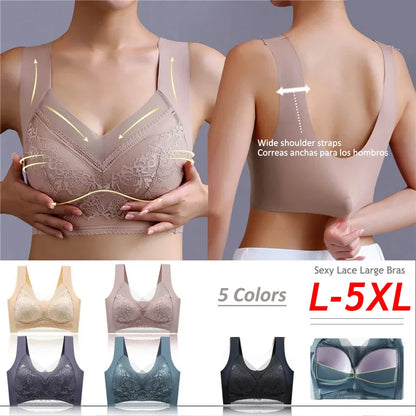 Plus Size Wireless Lace Bralette - L-5XL Seamless Push-Up Ice Silk Summer Bra - ZOOMNSTORE