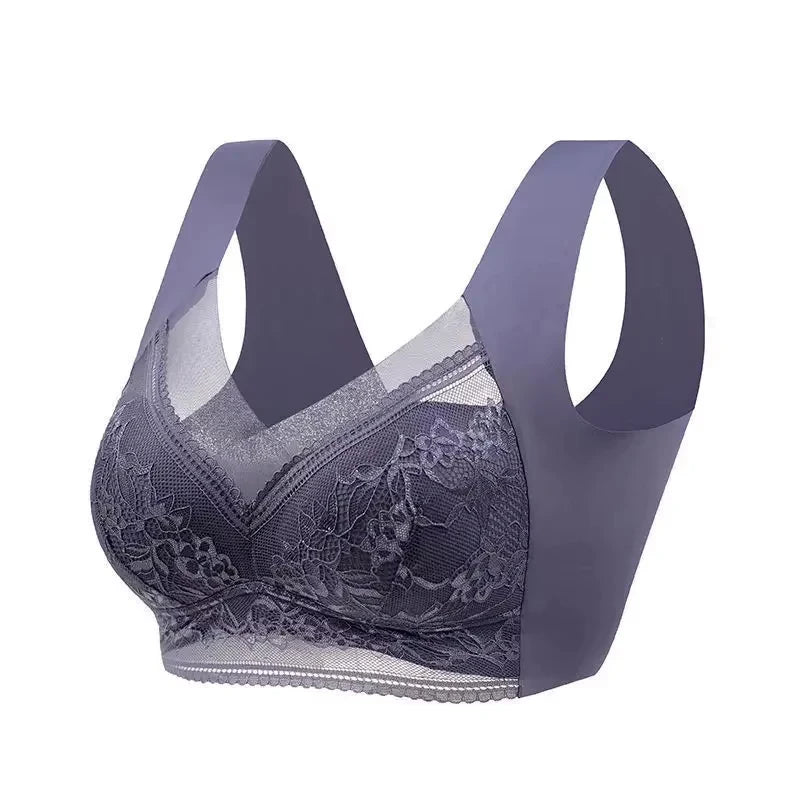 Plus Size Wireless Lace Bralette - L-5XL Seamless Push-Up Ice Silk Summer Bra - ZOOMNSTORE