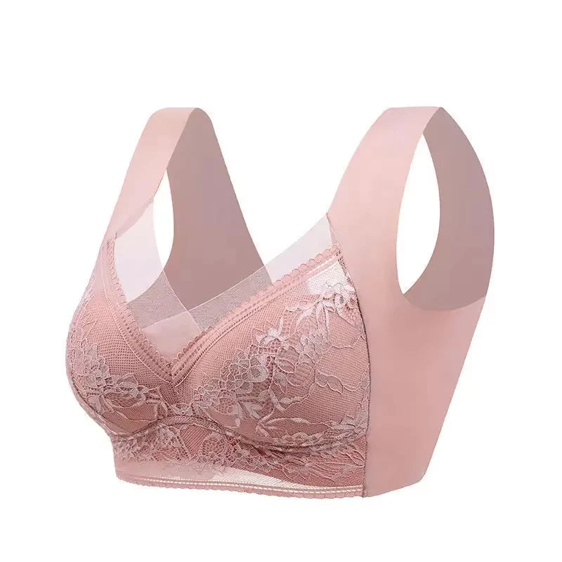 Plus Size Wireless Lace Bralette - L-5XL Seamless Push-Up Ice Silk Summer Bra - ZOOMNSTORE