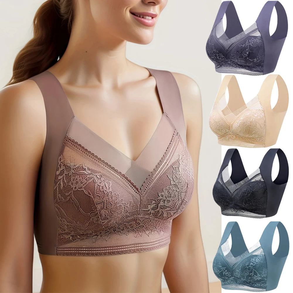 Plus Size Seamless Lace Wireless Bra - L-6L Push Up Ice Silk Bralette - ZOOMNSTORE