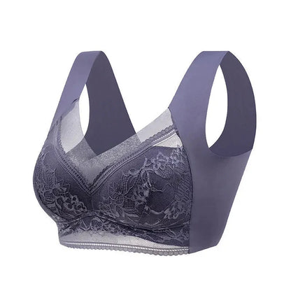 Plus Size Seamless Lace Wireless Bra - L-6L Push Up Ice Silk Bralette - ZOOMNSTORE