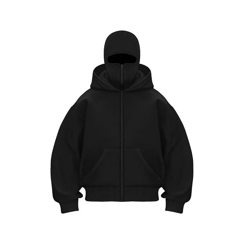 Plus Size Hoodie - Autumn Winter Casual Sportswear With Hooded Mask & Zipper Front - ZOOMNSTORE