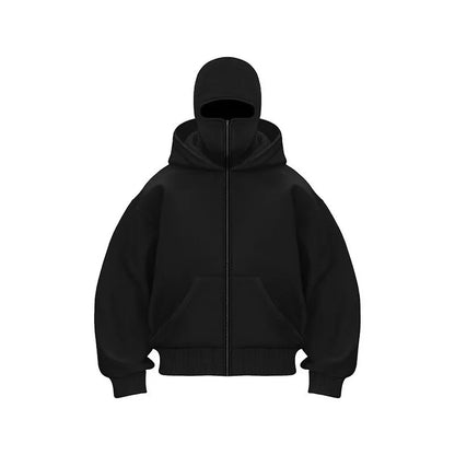 Plus Size Hoodie - Autumn Winter Casual Sportswear With Hooded Mask & Zipper Front - ZOOMNSTORE