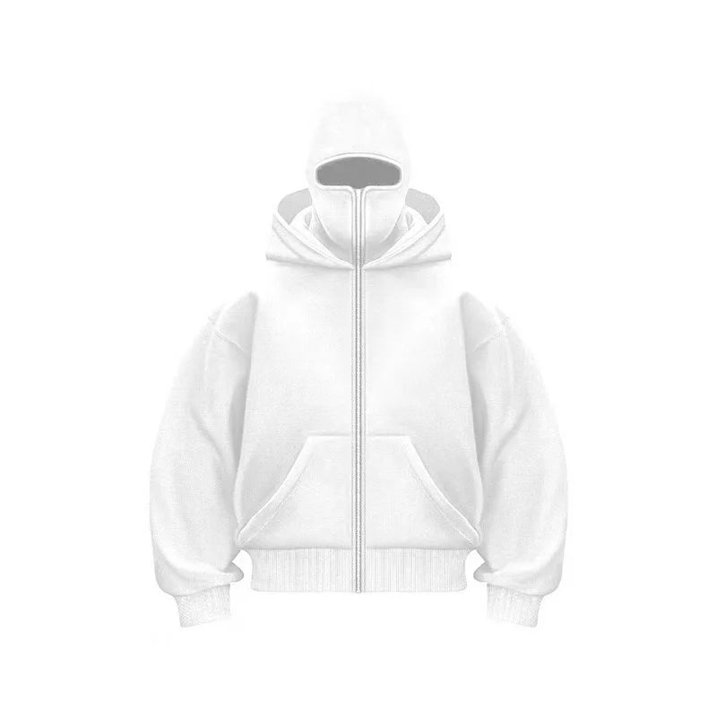 Plus Size Hoodie - Autumn Winter Casual Sportswear With Hooded Mask & Zipper Front - ZOOMNSTORE