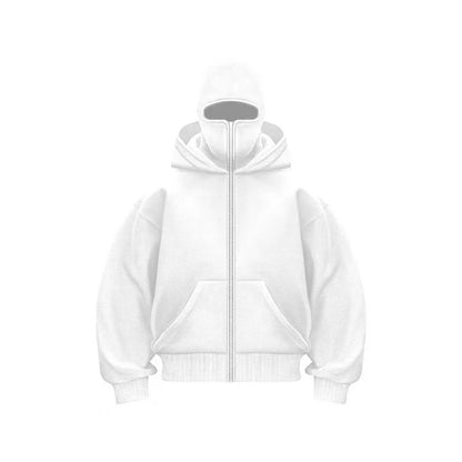 Plus Size Hoodie - Autumn Winter Casual Sportswear With Hooded Mask & Zipper Front - ZOOMNSTORE