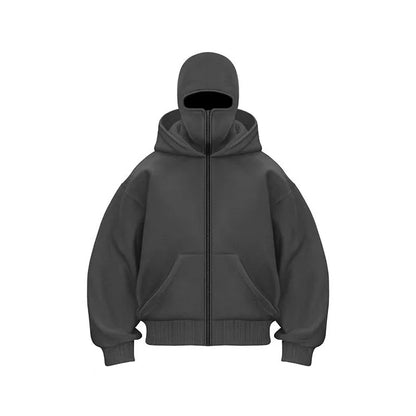 Plus Size Hoodie - Autumn Winter Casual Sportswear With Hooded Mask & Zipper Front - ZOOMNSTORE
