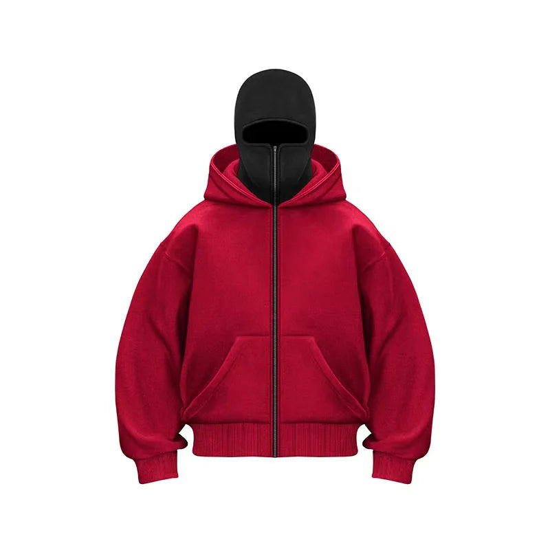 Plus Size Hoodie - Autumn Winter Casual Sportswear With Hooded Mask & Zipper Front - ZOOMNSTORE