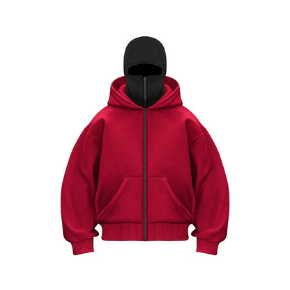 Plus Size Hoodie - Autumn Winter Casual Sportswear With Hooded Mask & Zipper Front - ZOOMNSTORE
