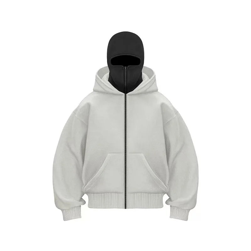 Plus Size Hoodie - Autumn Winter Casual Sportswear With Hooded Mask & Zipper Front - ZOOMNSTORE