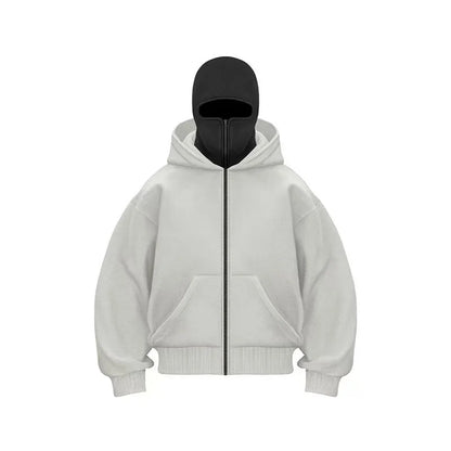 Plus Size Hoodie - Autumn Winter Casual Sportswear With Hooded Mask & Zipper Front - ZOOMNSTORE