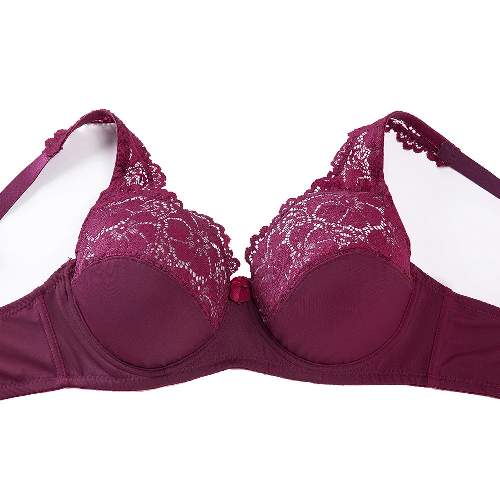 Plus Size Lace Bra - Embroidered Floral Lace Lingerie With Underwire Support - ZOOMNSTORE