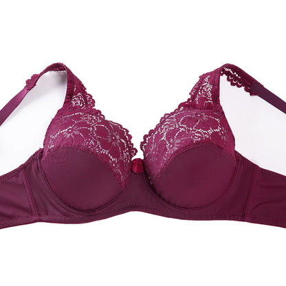 Plus Size Lace Bra - Embroidered Floral Lace Lingerie With Underwire Support - ZOOMNSTORE