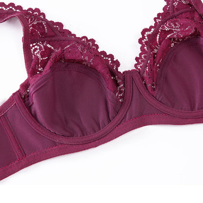 Plus Size Lace Bra - Embroidered Floral Lace Lingerie With Underwire Support - ZOOMNSTORE