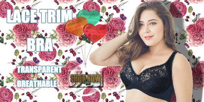 Plus Size Lace Bra - Embroidered Floral Lace Lingerie With Underwire Support - ZOOMNSTORE