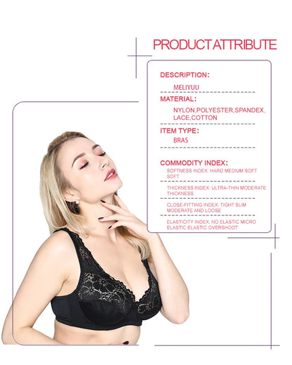 Plus Size Lace Bra - Embroidered Floral Lace Lingerie With Underwire Support - ZOOMNSTORE