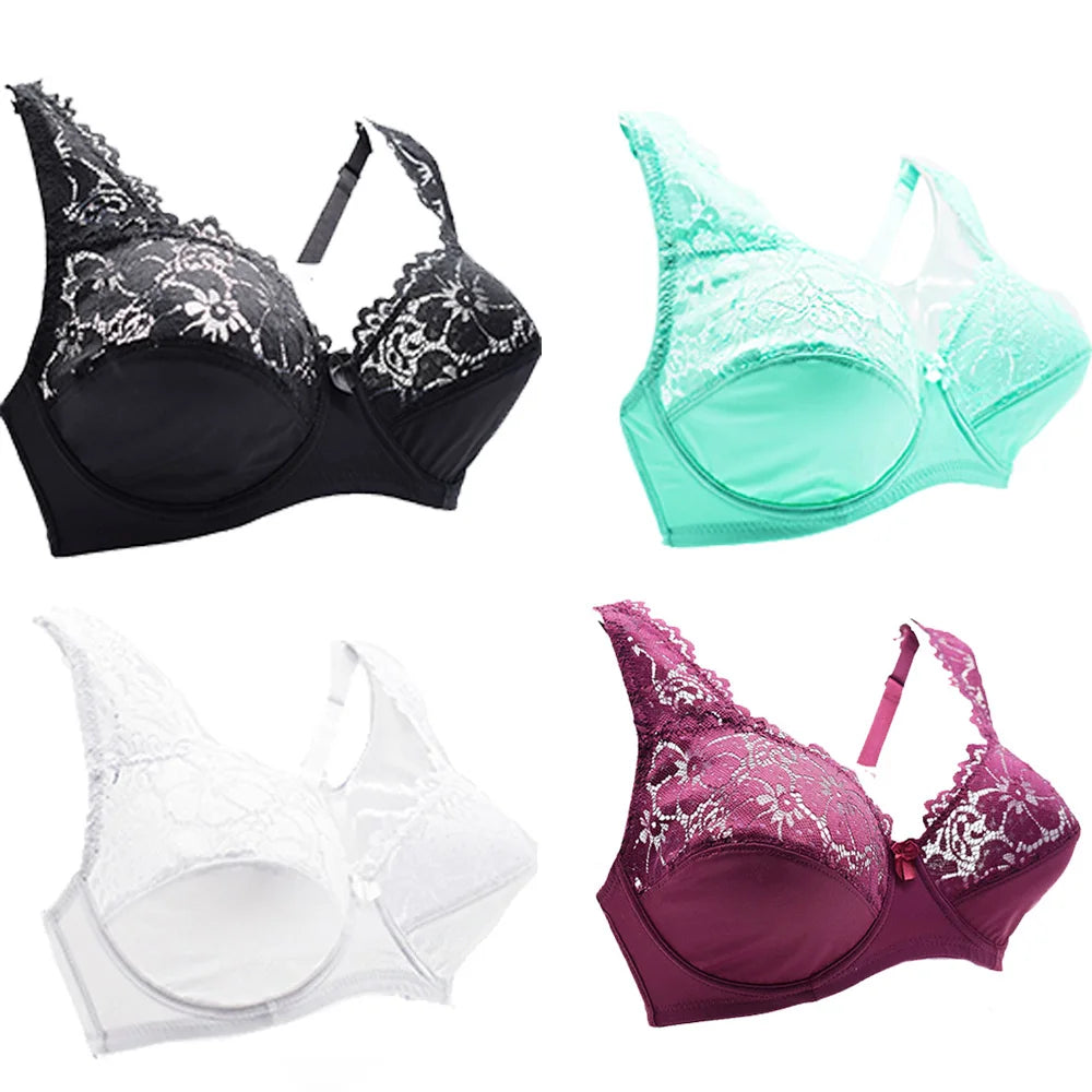 Plus Size Lace Bra - Embroidered Floral Lace Lingerie With Underwire Support - ZOOMNSTORE