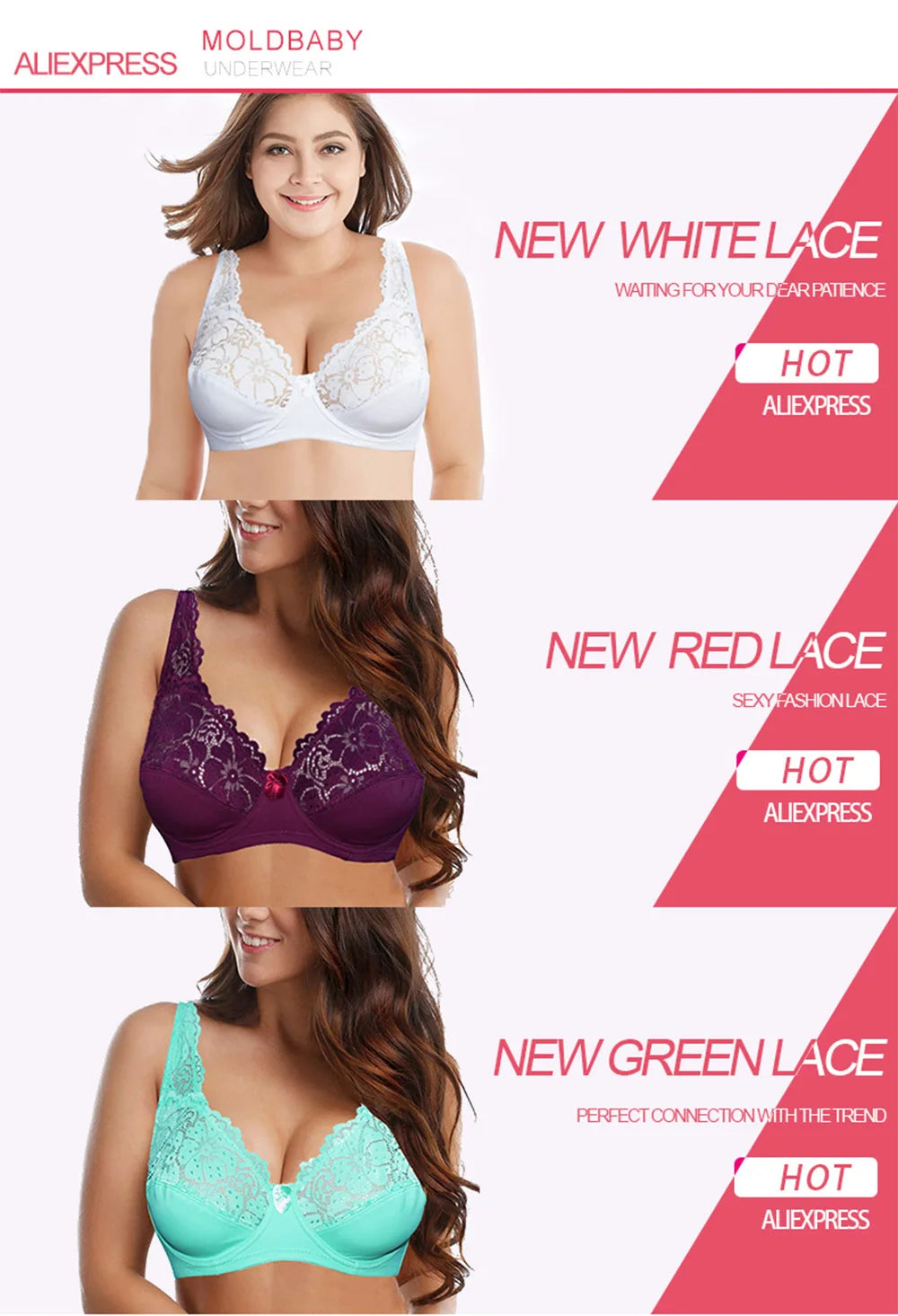 Plus Size Lace Bra - Embroidered Floral Lace Lingerie With Underwire Support - ZOOMNSTORE