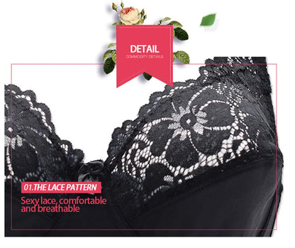 Plus Size Lace Bra - Embroidered Floral Lace Lingerie With Underwire Support - ZOOMNSTORE